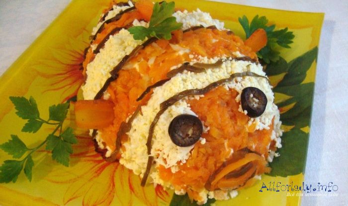 Вкусный салат на скорую руку «Золотая рыбка» (очень лёгкий рецепт) с фото