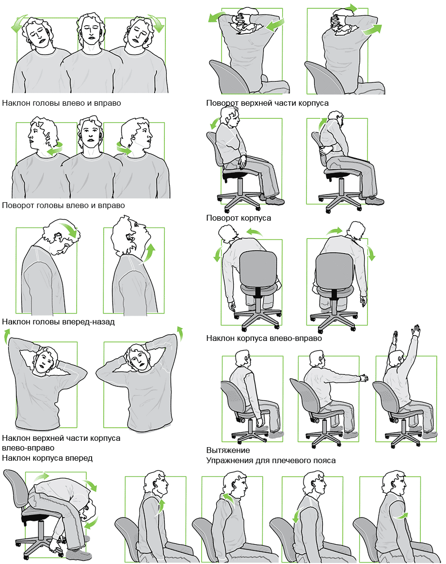 После длительного сидения. Упражнения для снятия усталости при работе за компьютером. Упражнения для спины и шеи на рабочем месте. Упражнения для спины при сидячей работе. Комплекс упражнений для работающих за компьютером.