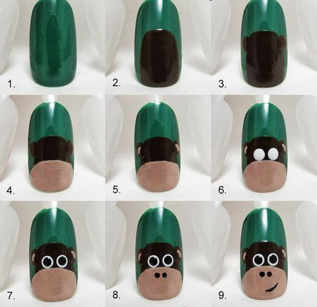 рисунок обезьянки на ногтях
